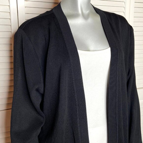 Exclusively Misook Black Acrylic Knit Long Sleeve Open Draped Cardigan Sweater M - Picture 3 of 7